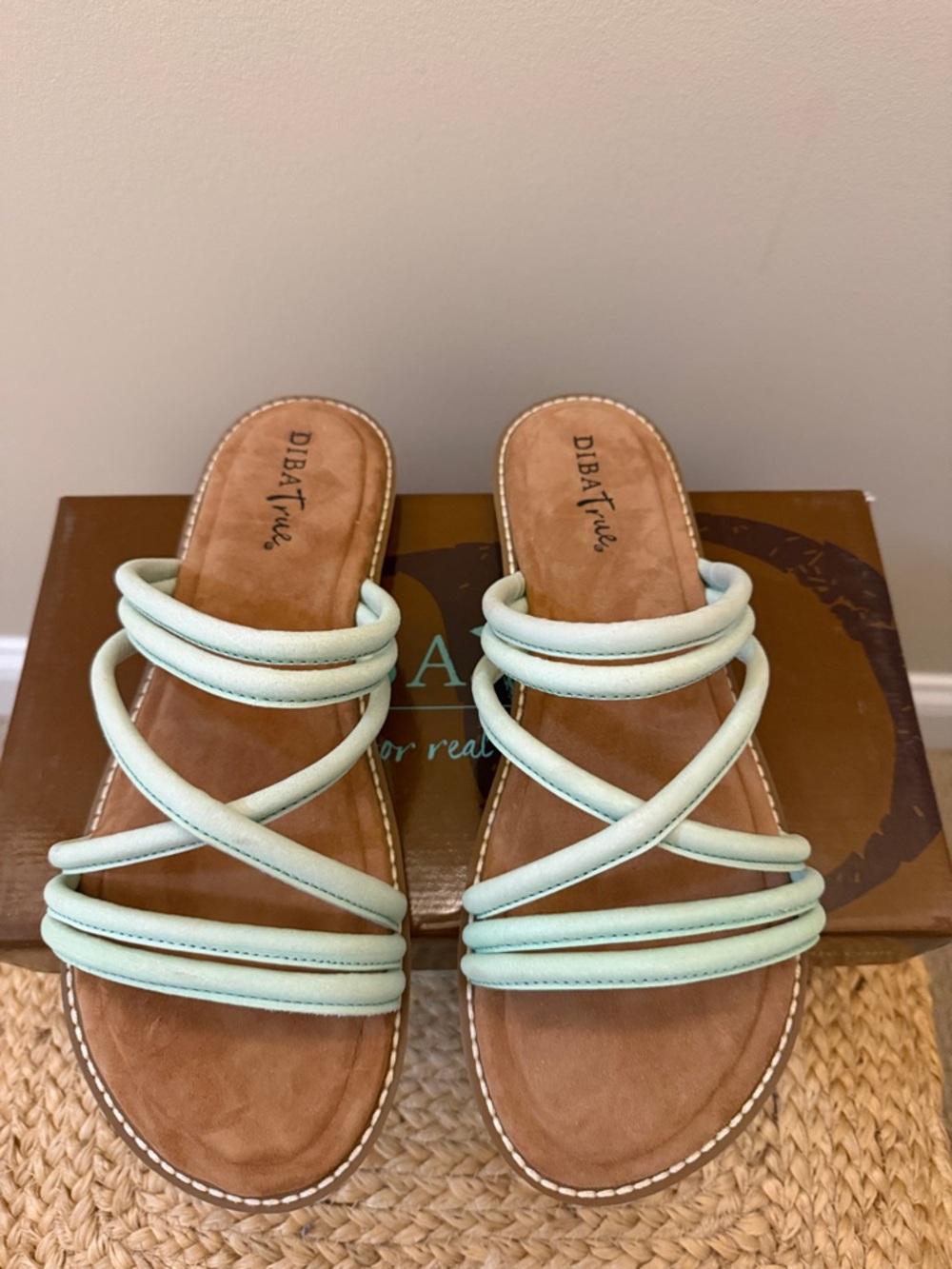 Diba True Mint Green Multi-Strap Slide Sandals
